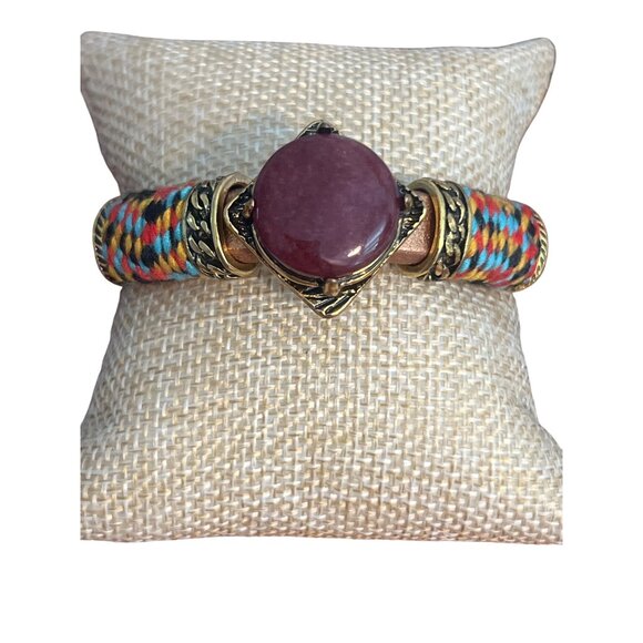 Laura Janelle Rose Gold Vegan Leather Bracelet Magnetic Clasp Stone 6.5" Signed - Picture 1 of 5